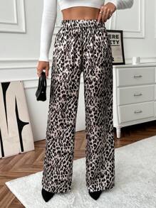 EURMUSE 女士褶皱豹纹休闲裤，适合日常穿着