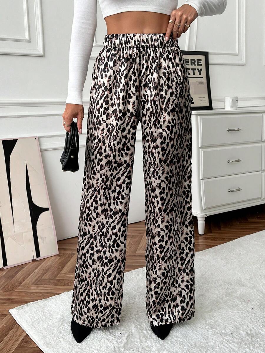 EURMUSE 女士褶皱豹纹休闲裤，适合日常穿着