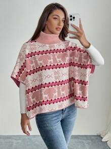 SHEIN Privé Women High Neck Batwing Sleeve Cover Up Style Sweater - Multicolor - View 1