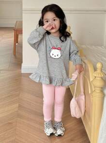 DAZY 2件套女童圆领针织印花秋季套装，带保暖内衬 - 灰色 - 查看 8