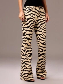 MUSERA Mid Rise Zebra Print Flare Jeans Spring Summer Cute Casual 90's Sexy Club Y2k Nineties Archive Ibiza Concert