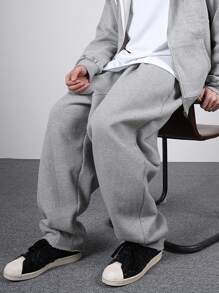 DAZY Men's Casual Solid Color Drawstring Waist Slant Pocket Loose Flare Leg Pants,Fall Clothes Men Joggers - Grey - View 8