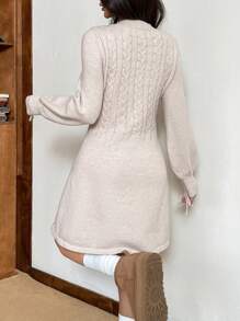 SHEIN EZwear Robe pull décontractée minimaliste à manches longues et col en V pour femme, nouvelle collection automne/hiver - Beige - Voir 2