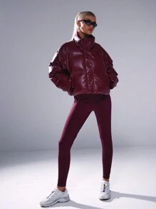 Musera Sport 高领超大款亮面绗缝外套，适合板式网球、网球、匹克球运动 - 紅色 - 查看 4