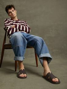 SHUZIA Men's Textured Coffee Slide Sandals-High-End Feeling, Anti-Slip, Comfortable, Summer Shoes Spring Shoes Spring Break Easter Mother's Day Present - Coffee Brown - View 3