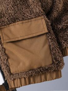 Chaqueta de manga larga con cremallera y bolsillo de unicolor de felpa para niño, para otoño/invierno