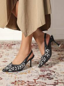 CUCCOO TILAWA Women Pointed Toe Stiletto High Heels, Versatile For Daily, French Elegant & Sexy Suitable For Wedding Party, Crystal Decorated For Christmas And New Year Holiday Vibe Fall And Winter - Black - View 5