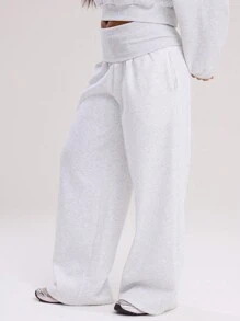 MUSERA Extreme Wide Leg Fold Over Waist Pants Casual Summer Airport     Sweatpants Lounge Pants Spring - Grey - View 3
