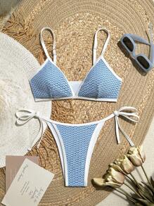 Bikini de dos piezas informal de vacaciones de verano azul casual para mujeres