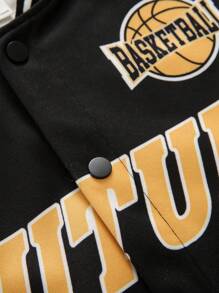 SHEIN Tween Boys' Loose Fit Printed Knit Baseball Collar Jacket