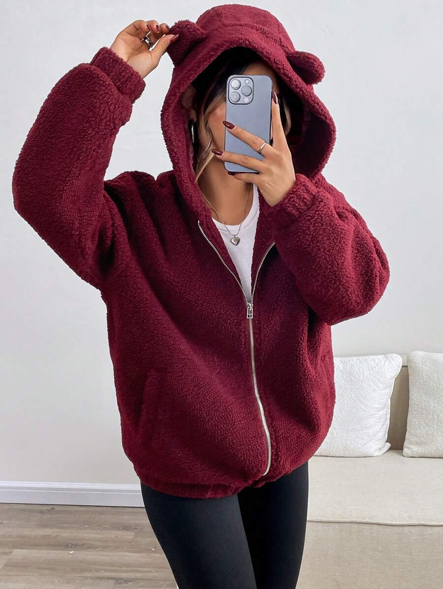 INAWLY Women Solid Color Thermal Lined Hoodie For Autumn And Winter Pullover Fall - Chocolate Brown - View 1