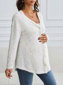 SHEIN Maternity Button Up Ribbed Knit Drop Shoulder, Drop Shoulder Top - Red - View 4