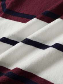 Manfinity Homme Men's Contrast Color Striped Print Round Neck Casual Short Sleeve Knit Top - Burgundy - View 3