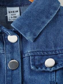 SHEIN 嬰兒女孩休閒簡約時尚單排釦無袖連衣裙，夏季 - 藍色 - 查看 4