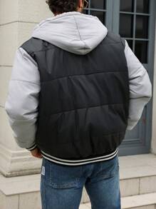 Manfinity Homme Plus Size Men Contrast Color Block Drawstring Hooded Fleece Jacket