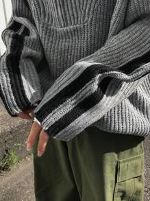 FRIFUL Suéter casual de manga larga con cremallera frontal y empalme de unicolor para mujer, ropa de otoño