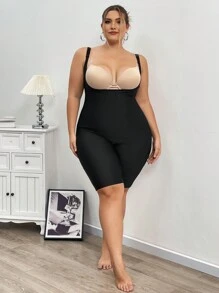 SHEIN CURVE+ Curve Plus Crotchless Shapewear Unitard Romper - Black - View 9