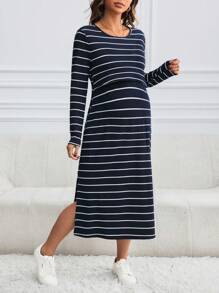 SHEIN 孕妇休闲条纹哺乳连衣裙