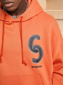Manfinity NXTstreet Áo hoodie dệt kim dài tay in chữ tiếng Anh rộng rãi cho nam, dành cho mùa thu đông - trái cam - Xem 5