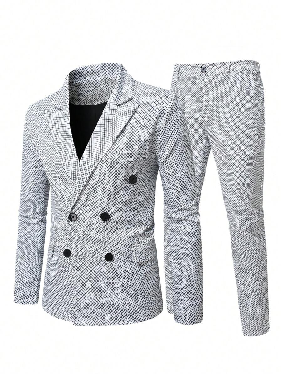 Calvornis Conjunto de 2 piezas de talla grande para hombre con camisa de manga larga con bolsillo y pantalón, estilo minimalista - Blanco y Negro - Ver 1