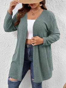 SHEIN VCAY Plus Drop Shoulder Open Front Summer Coat - Dusty Blue - View 6