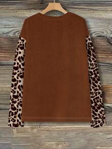 SHEIN LUNE 女士豹纹拼色上衣休闲圆领大码 T 恤 - 彩色 - 查看 2
