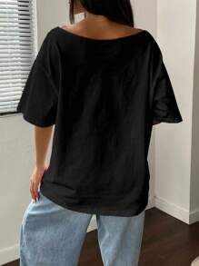 Women's Casual Printed T-Shirt, Short Sleeve And Round Neck, Local Urban Fashion Spring/Summer. Women's Blouses, Women's T-Shirts. 180g (S-XXXL) - 黑色 - 查看 2