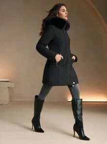 Anewsta Women's Mid-Length Cinched Waist Hooded Jacket