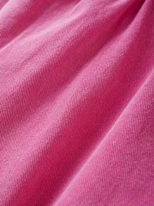 SHEIN Baby Girl Summer Denim Suspender Skirt And Solid Simple Ruffle Trim Top 2-Piece Set - Pink - View 9