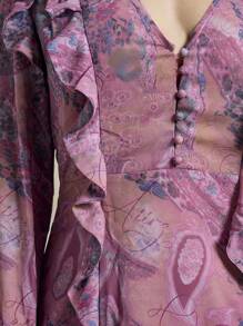 AiiRZ Boho Paisley Print V-Neck Ruffle Detail Long Bell Sleeve Maxi Dress - Multicolor - View 4