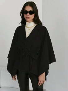 Firerie 1pc Women Solid Color Lapel Cape Sleeve Elegant Regular Coat