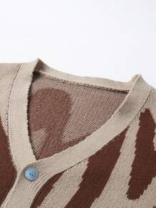 Manfinity Hypemode Áo Cardigan cài nút rộng rãi thời trang đường phố giản dị họa tiết chữ cho nam - Màu Khaki - Xem 3