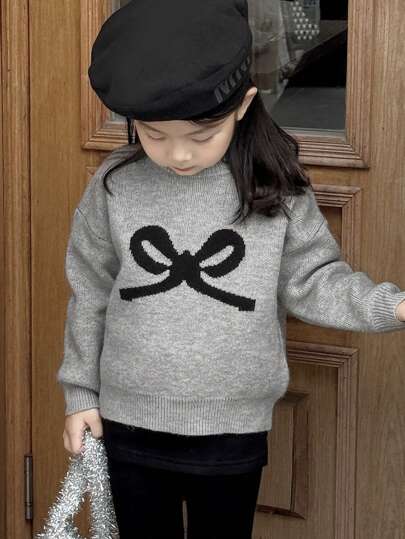 Dazy Kids Young Girl Bowknot Knitted Sweater, Autumn