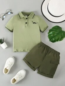 Souflis Souflis 2pcs Young Boy Summer Outfit Set 2024 New Fashion Clothes Short Sleeve Suit Stylish Clothing Summer Summer Holiday
