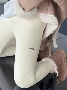 Dazy Kids Tween Girl Comfortable Letter Graphic Elastic Leggings, Fall/Autumn Winter Clothes Thermal Lined - White - View 4