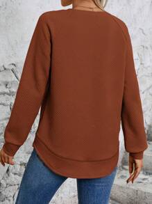 SHEIN LUNE Women's Casual Everyday Raglan Button Decor Sweatshirt, Autumn - Rust Brown - View 2