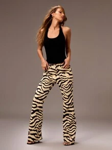 MUSERA Mid Rise Zebra Print Flare Jeans Spring Summer Cute Casual 90's Sexy Club Y2k Nineties Archive Ibiza Concert