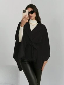 Firerie 1pc Women Solid Color Lapel Cape Sleeve Elegant Regular Coat