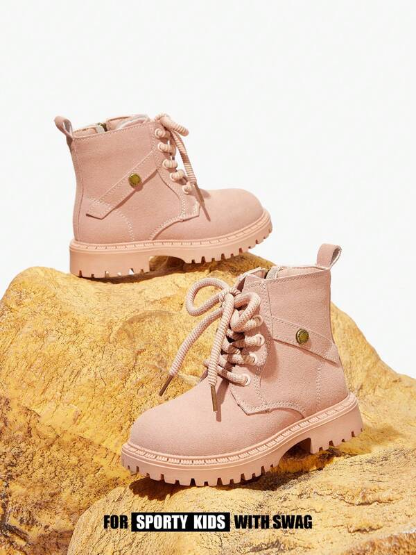 Botas de neve casuais para exterior All-Match Pink Fashion com forro térmico para meninas, adequadas para outono/inverno