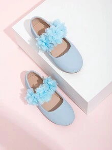 1 Đôi Giày Đế Bằng Họa Tiết Hoa Thời Trang Cho Bé Gái Phù Hợp Mọi Mùa - Màu xanh lam - Xem 2