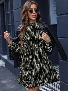 SHEIN Clasi Váy ngắn họa tiết chấm bi đen trắng cho nữ - màu đen - Xem 4