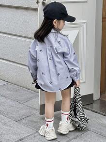 Dazy Kids Young Girl Butterfly Print Long Sleeve Single-Breasted Casual/Business Shirt, Autumn