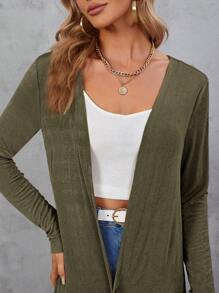 BizChic Áo Cardigan hở phía trước màu trơn thường ngày cho nữ, thích hợp mặc hàng ngày vào mùa thu - xanh quân đội - Xem 7