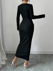 Selianne Đầm Maxi Thiết Kế Hoa Rỗng Gợi Cảm Cho Nữ Trang Phục Mùa Thu Cho Nữ - màu đen - Xem 2