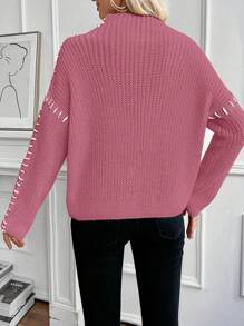 SHEIN LUNE New Arrival Autumn/Winter Funnel Neck Loose Casual Long Sleeve Sweater Knit Pullover Fall - Rusty Rose - View 2