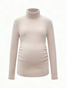 SHEIN Pregant Women Casual Solid Color High Neck Slim Fit Long Sleeve T-shirt, Jesień, Dla kobiet w ciąży