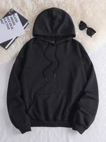 Manfinity VCAY بلوزة هودي كتف منسدل مطبوعة بالحروف مبرزة، بلوزة هودي طويلة الأكمام للخروج باللون الأسود، هدايا للأصدقاء والزوج والحبيب، مناسبة للخريف والشتاء