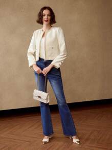 MOTF PREMIUM JACQUARD CONTRAST TAPE TRIM PATCH POCKET JACKET - White - View 7