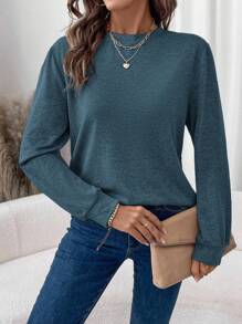 SHEIN LUNE Round Neck Fleece Sweater, Warm & Comfortable Basic Model Long Sleeve T-Shirt For Women, Autumn/Winter
