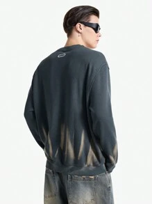 NEON BLANC Men's Embroidered Street Style Pullover Knit Sweatshirt, For Fall Winter - Black - View 3